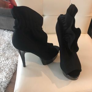 Black Fabric peep toe booties